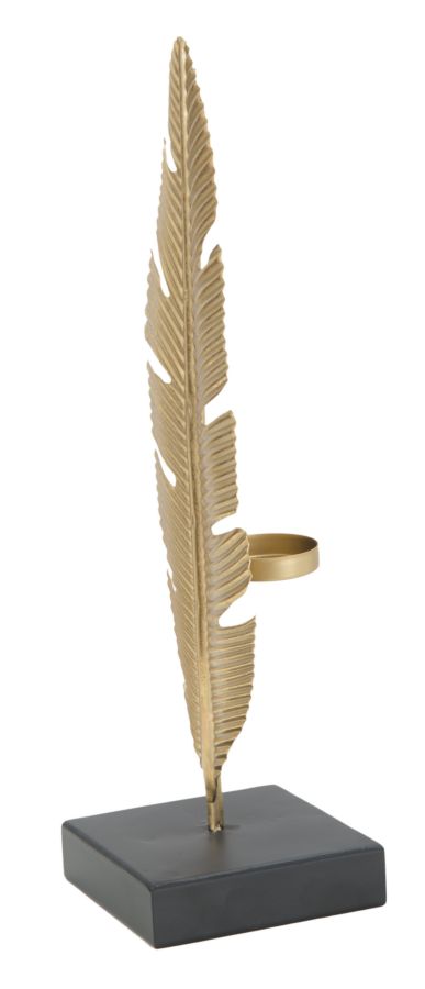 Scultura Elegante con Porta Candela Foglia cm 10x10x34