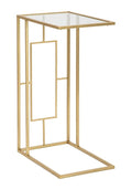 Tavolino Elegante in Metallo Dorato con Piano in Vetro 40,5x25,5x60 cm