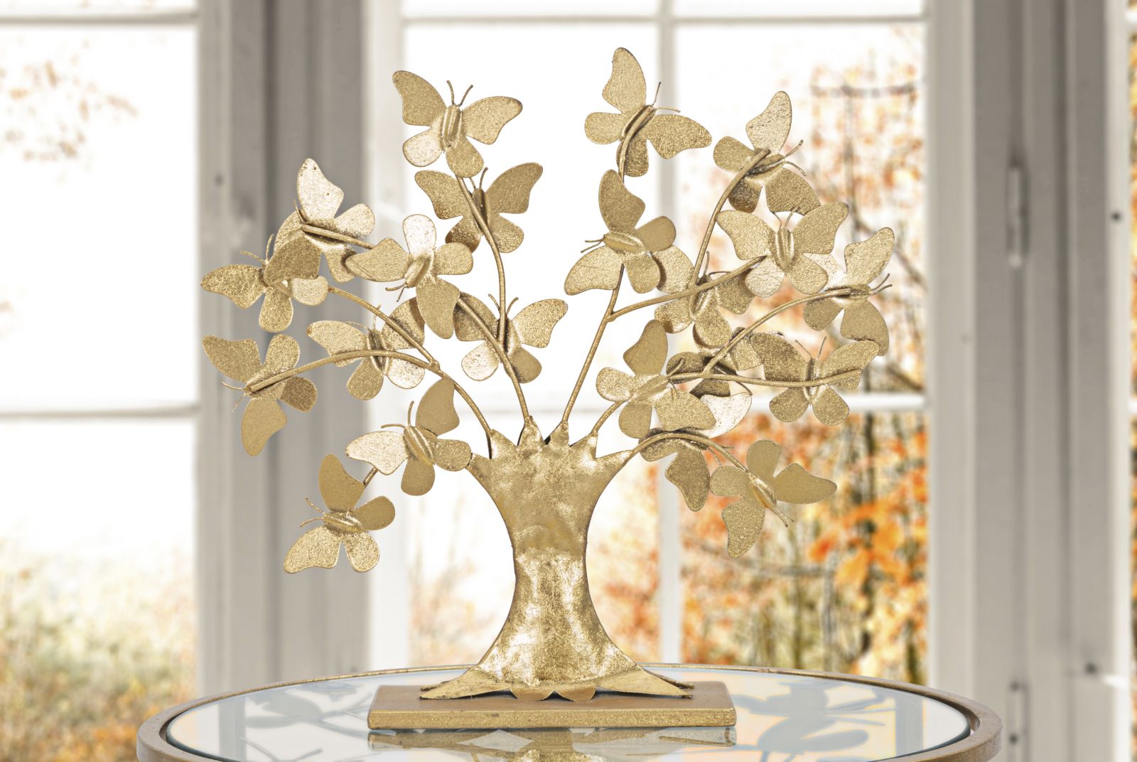 Albero della Vita con Farfalle Glam - Decorazione in Metallo cm 31x8x30