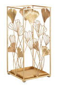 Portaombrelli Elegante in Metallo Dorato con Decorazioni Floreali 22,5x22,5x48,5 cm