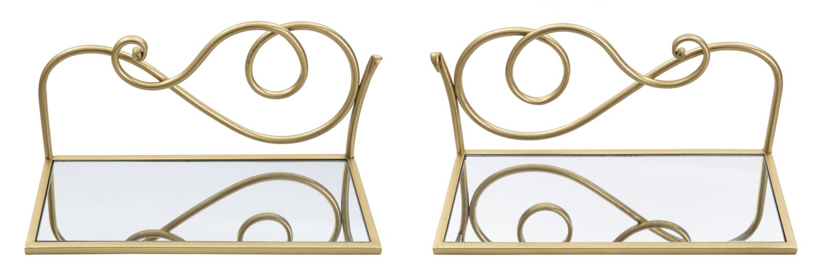 Coppia di Comodini Mensola in Metallo Dorato e Vetro Specchiato cm 41,5x18x20,5