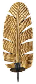Portacandele da Muro in Metallo a Forma di Foglia di Palma - 12,8x8,9x31,2 cm