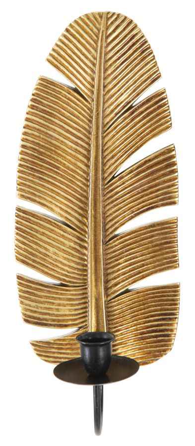 Portacandele da Muro in Metallo a Forma di Foglia di Palma - 12,8x8,9x31,2 cm