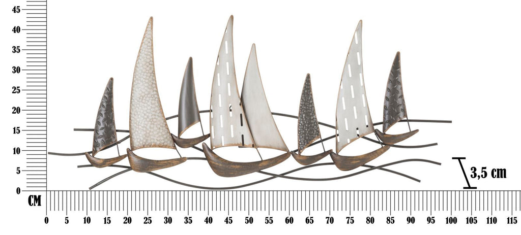 Pannello Decorativo in Ferro con Barche a Vela - cm 100x3x44