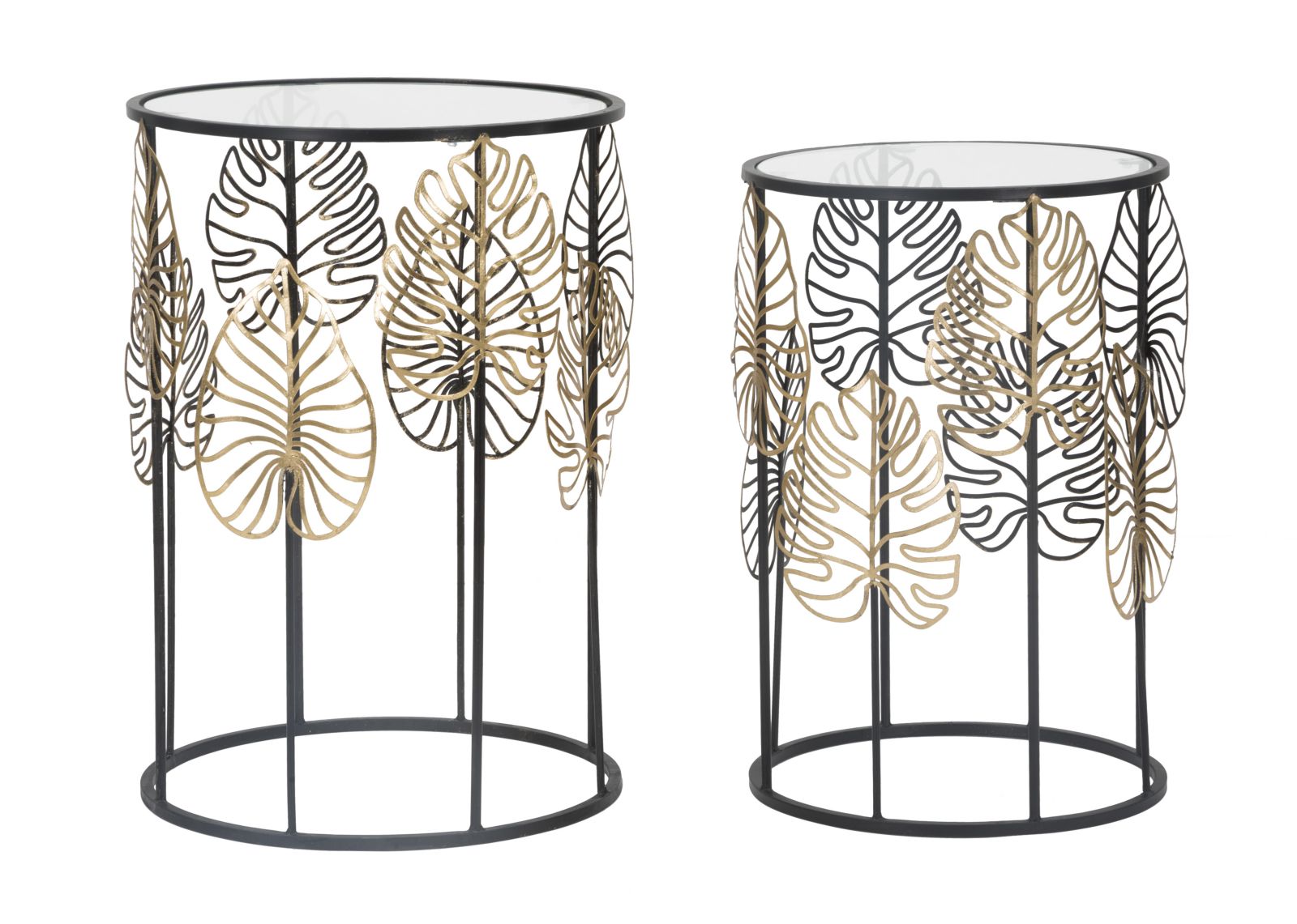 Tavolini Glam con Foglie Eleganti - Set di 2 cm ø 38x55-33x50