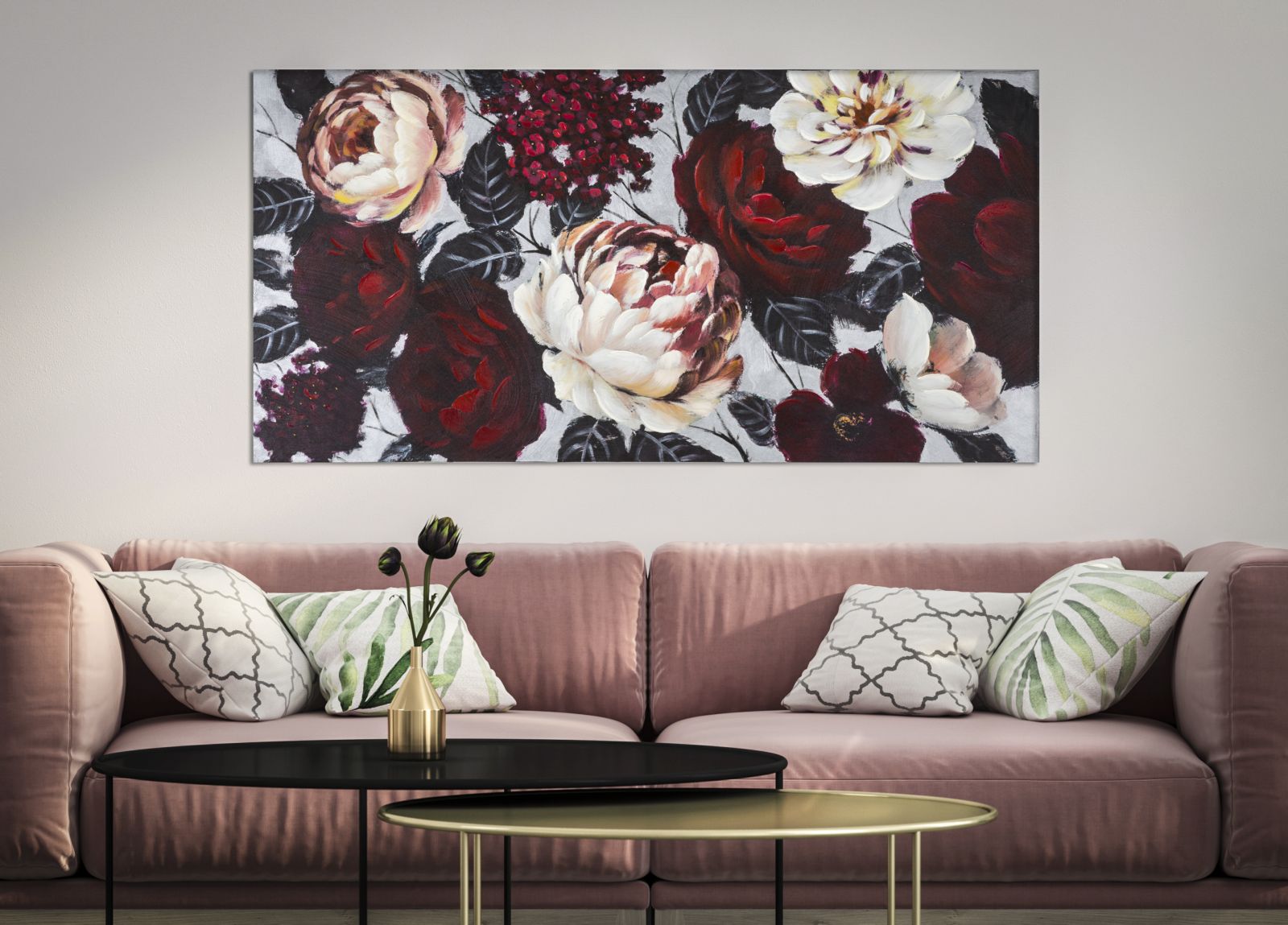 Dipinto su Tela Fiori Bianchi e Rossi con Sfondo Chiaro 150x3,8x76