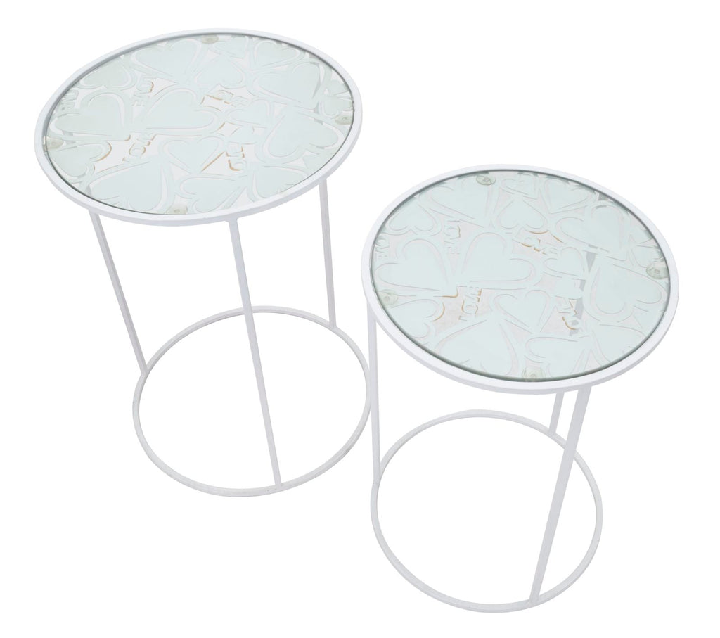 Tavolini Eleganti Harts - Coppia in Metallo Bianco Ø 43x60 e 38x55 cm