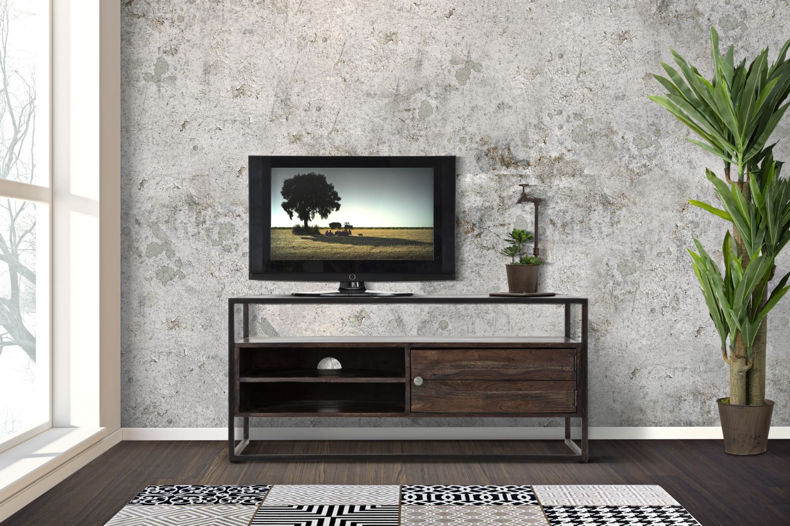 Mobile Porta TV in Legno Massello di Acacia Nilotica - Design Moderno e Spazio di Archiviazione Elegante 120x40x55 cm