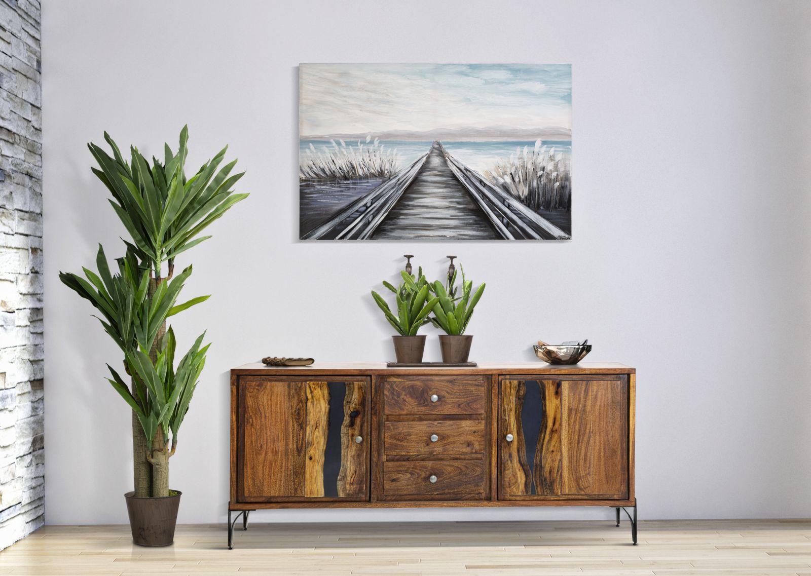 Opera d'Arte su Tela con Pontile - Dimensioni 120x3,8x80 cm