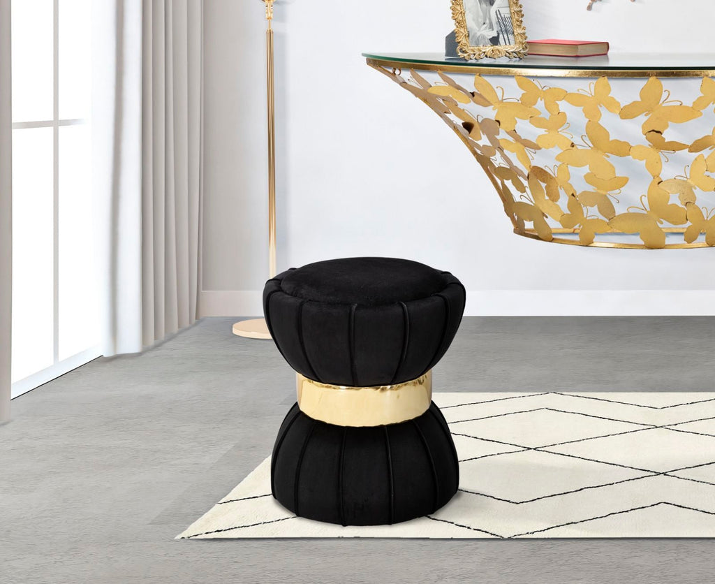 Sgabello Flower Elegante in Velluto Nero cm ø 40x44