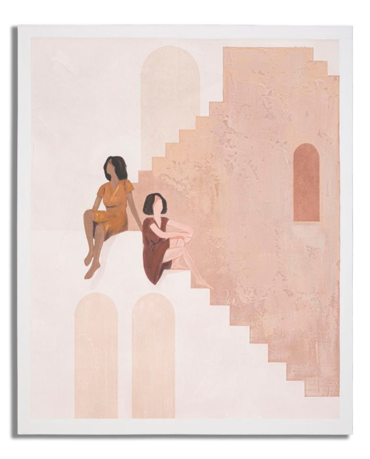 Dipinto su tela "Due Donne sulle Scale" - cm 80x3,7x100