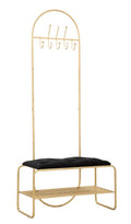 Panca multifunzionale in metallo dorato con appendiabiti e ripiano per scarpe cm 80x38,5x180