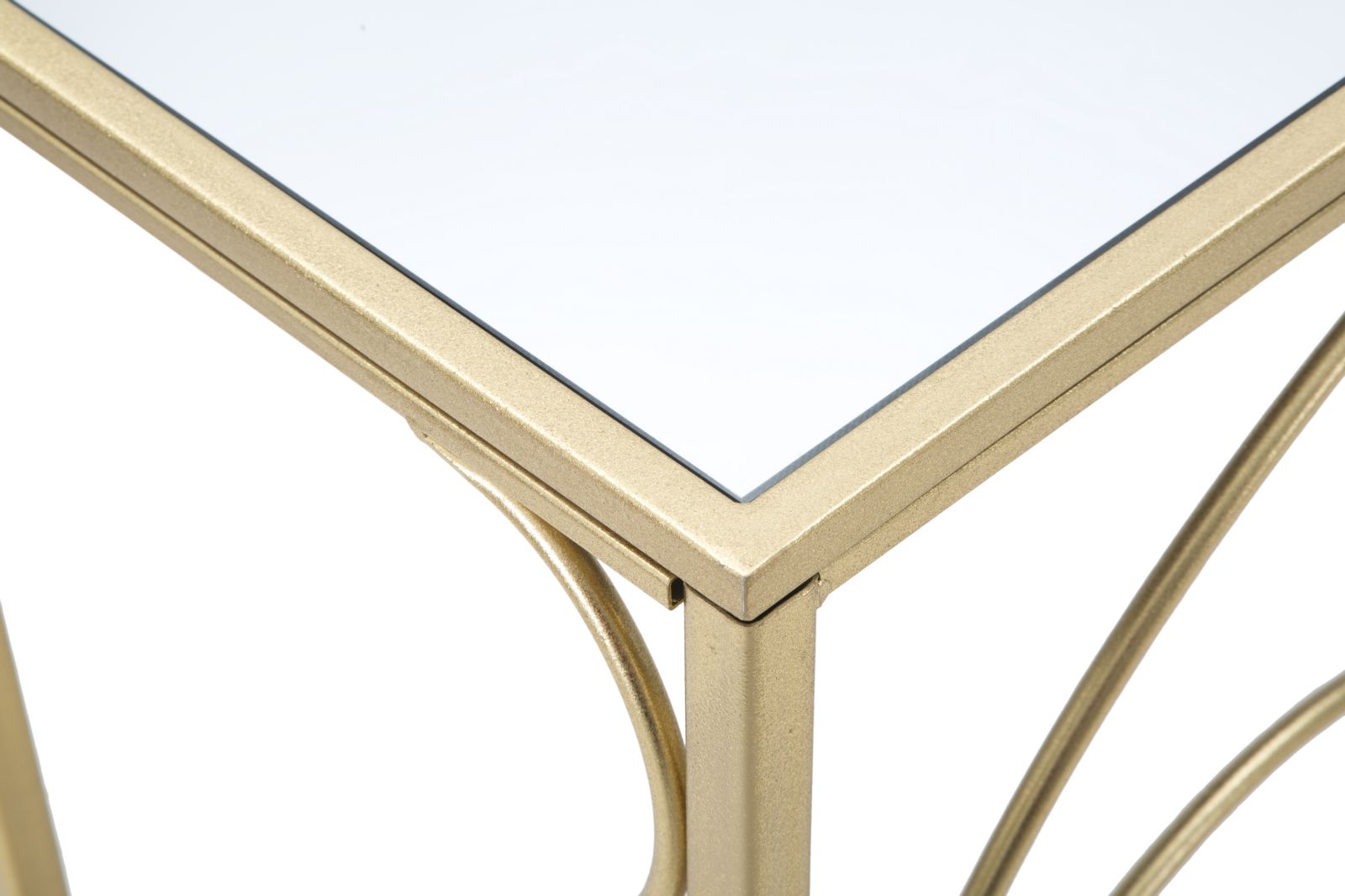 Console Elegante in Metallo Dorato con Piano in Vetro a Specchio 140x40x80