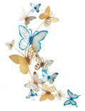 Pannello Decorativo 3D con Farfalle Oro e Celeste 59,5x4x111,5 cm