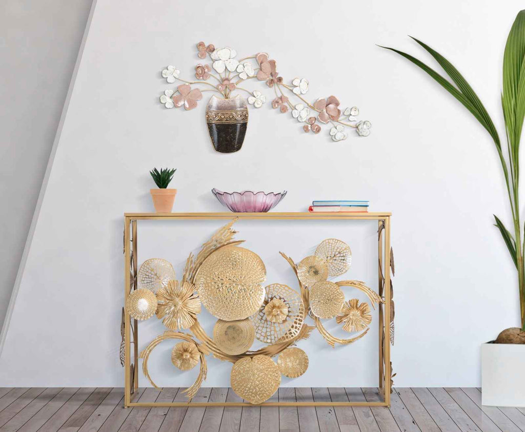 Pannello Decorativo in Ferro con Vaso e Fiori cm 87,5x6x46