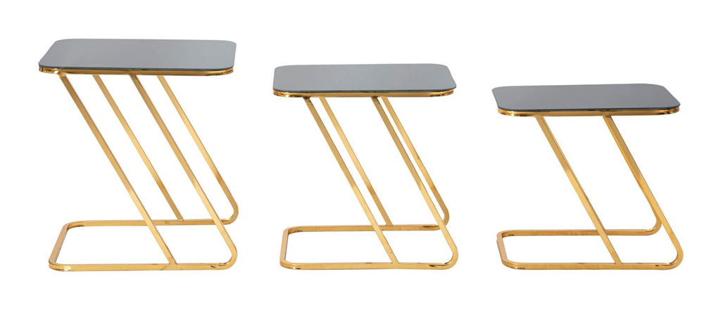 Set di 3 Tavolini Eleganti in Vetro e Metallo dorato
