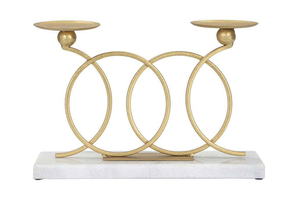 Portacandele Infinity Elegante in Metallo Dorato e Marmo Bianco 30x9x20 cm