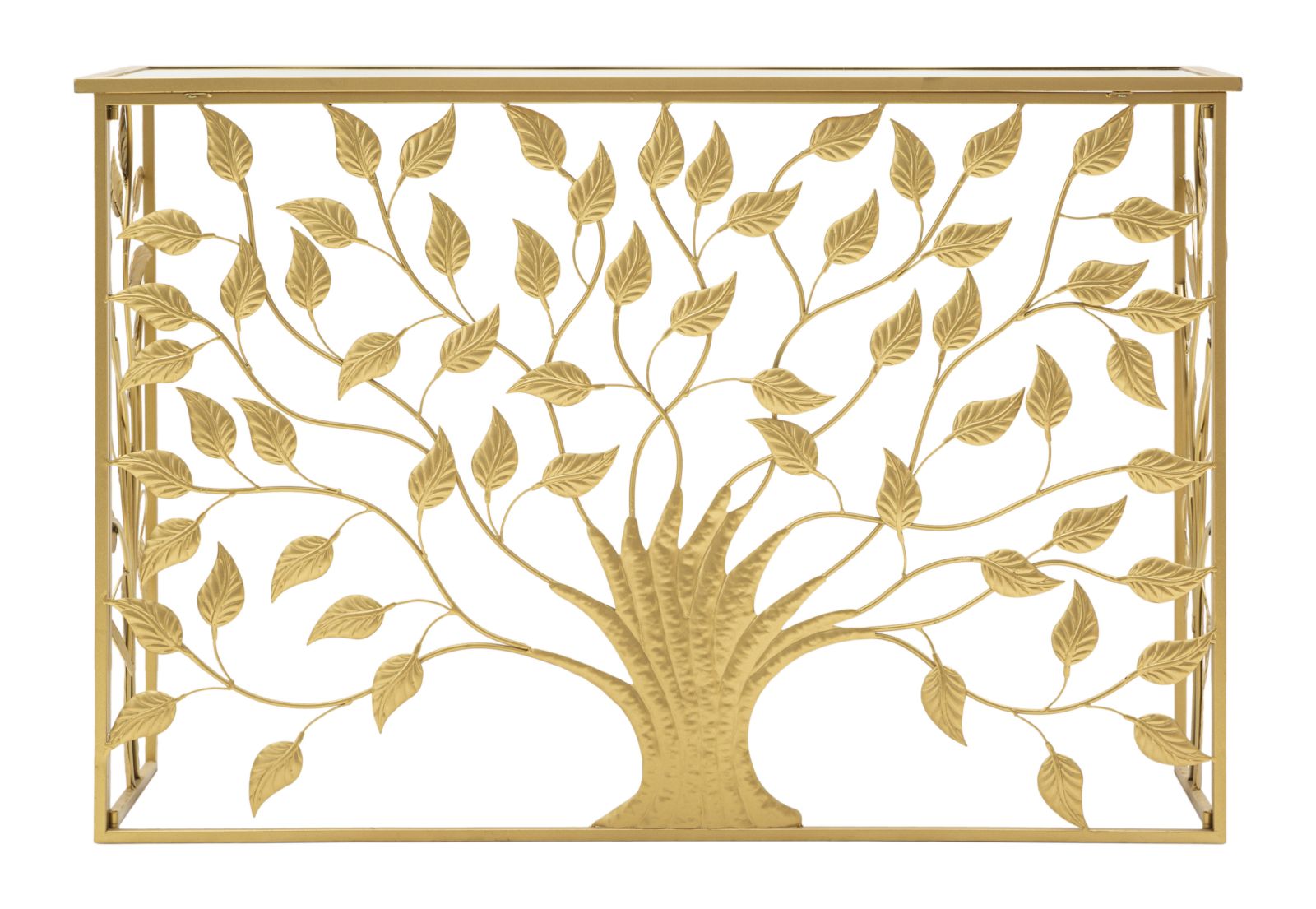 Console Elegante in Metallo Dorato con Piano in Vetro Specchiato 120x40x80 cm