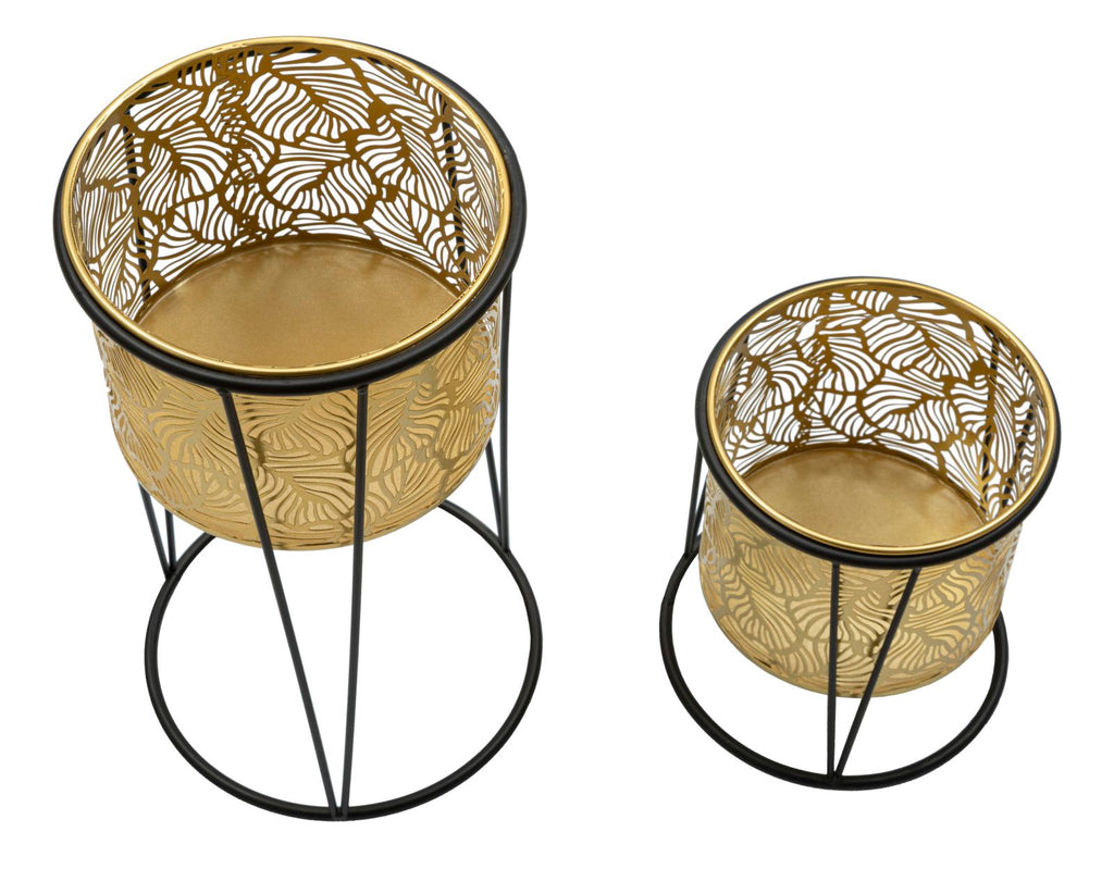 Coppia di Vasi Leavy in Metallo con Design Naturale - Ø 21x40 cm e 19x22 cm