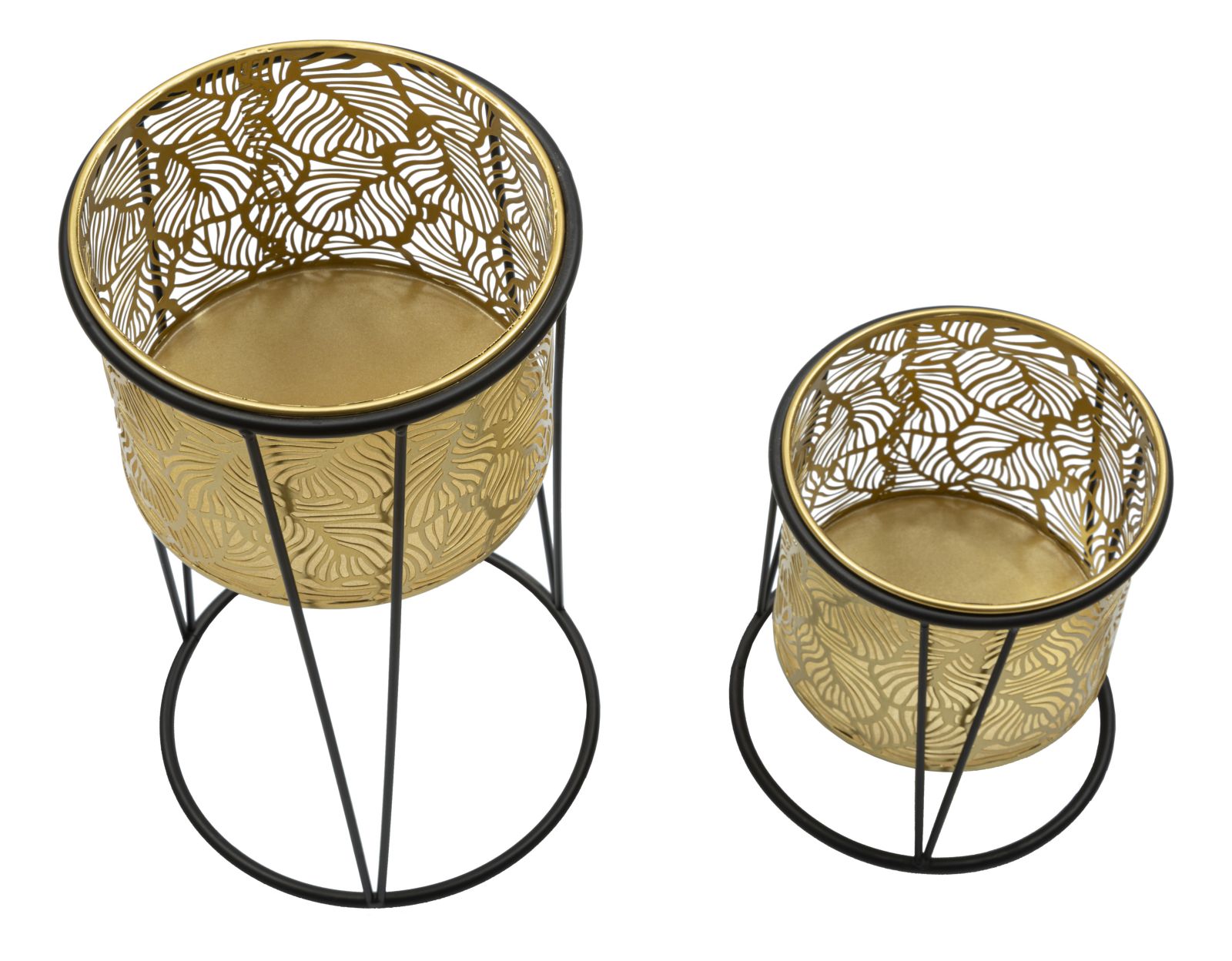 Coppia di Vasi Leavy in Metallo con Design Naturale - Ø 21x40 cm e 19x22 cm