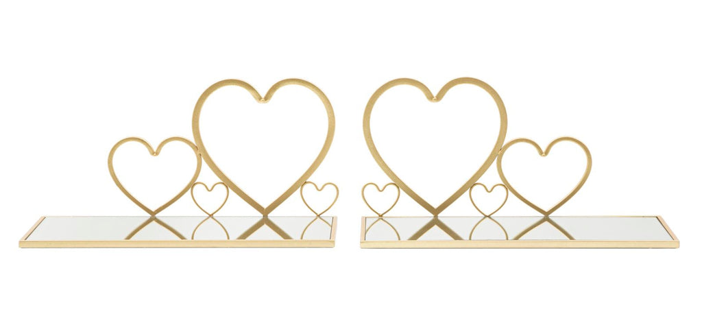 Mensole da Parete Hearts in Metallo Dorato - Coppia Elegante 41,5x18x21 cm