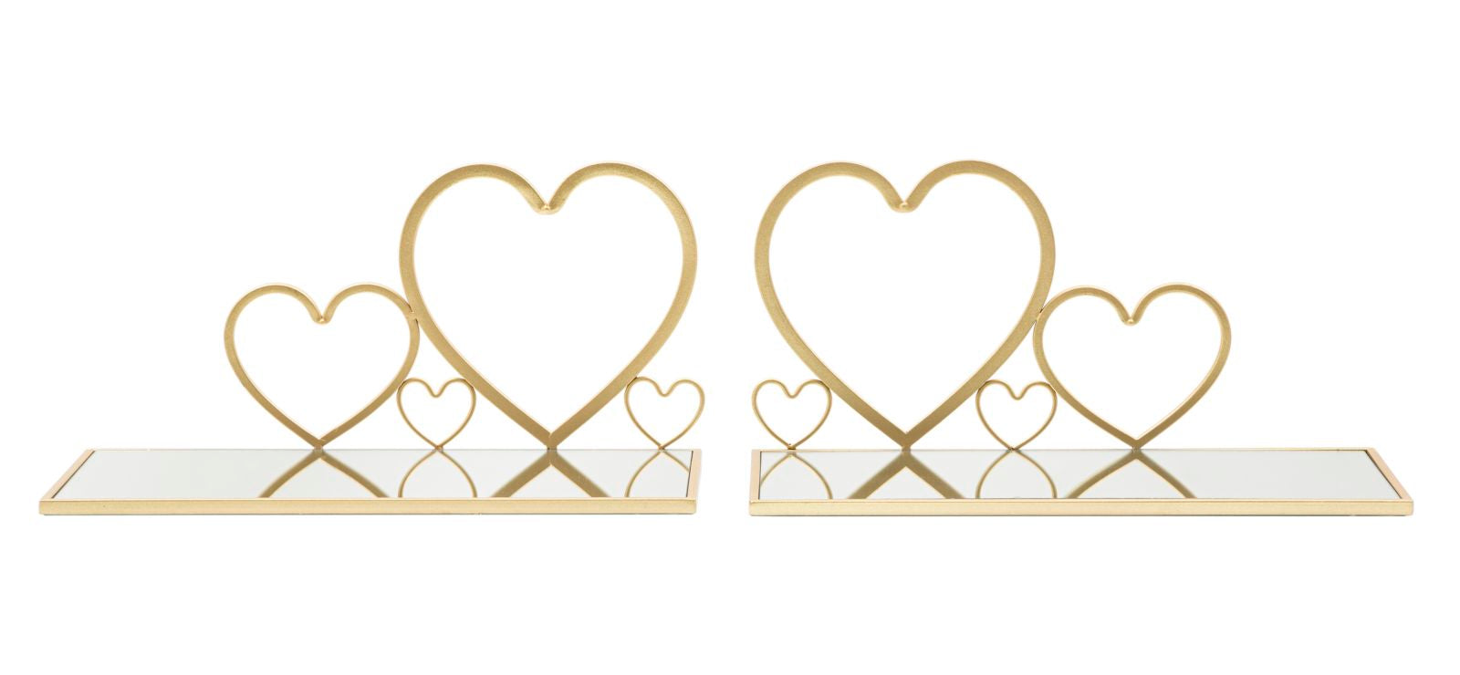 Mensole da Parete Hearts in Metallo Dorato - Coppia Elegante 41,5x18x21 cm