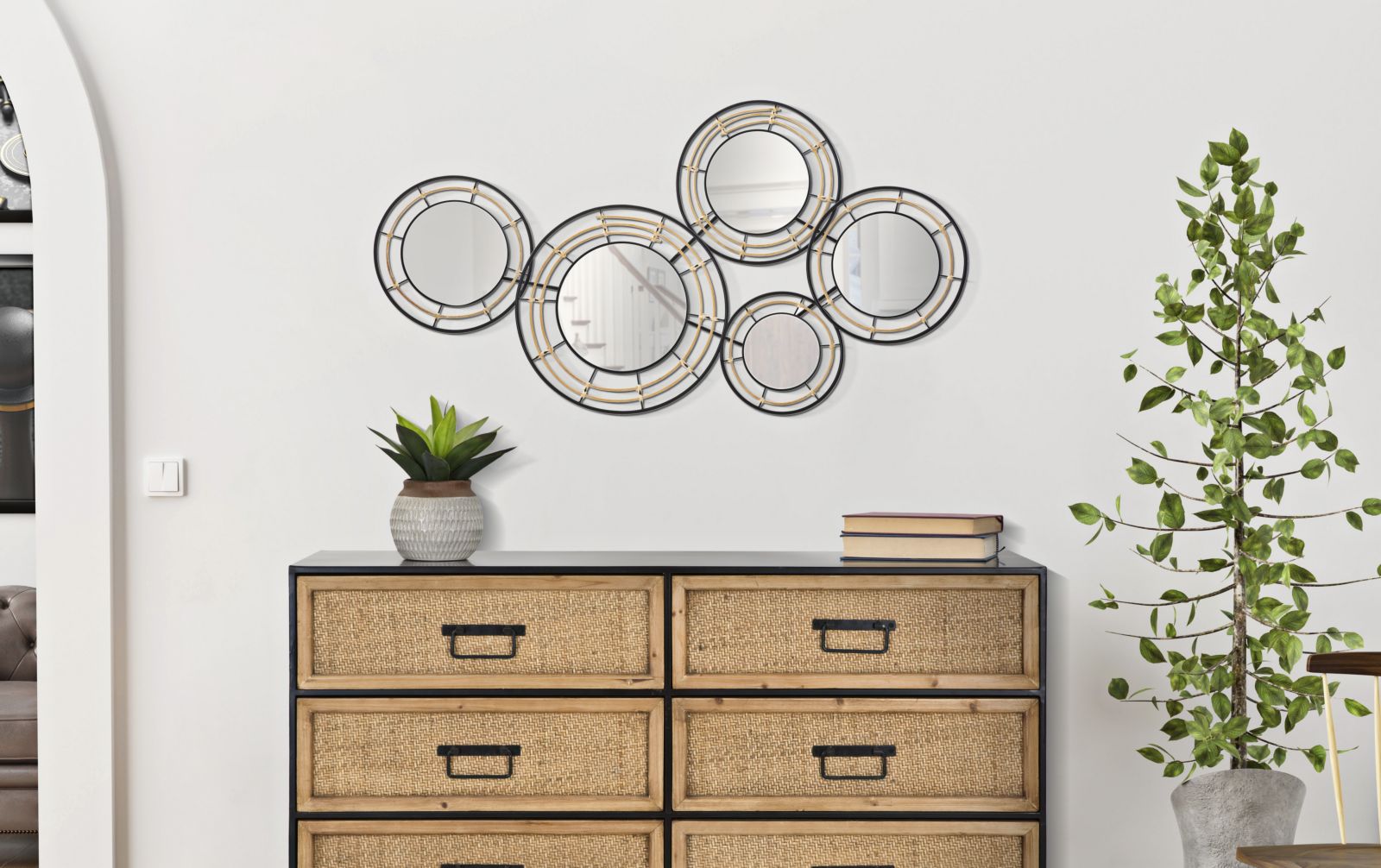 Pannello Decorativo in Ferro con Specchi Oporto 111x9,5x59 cm