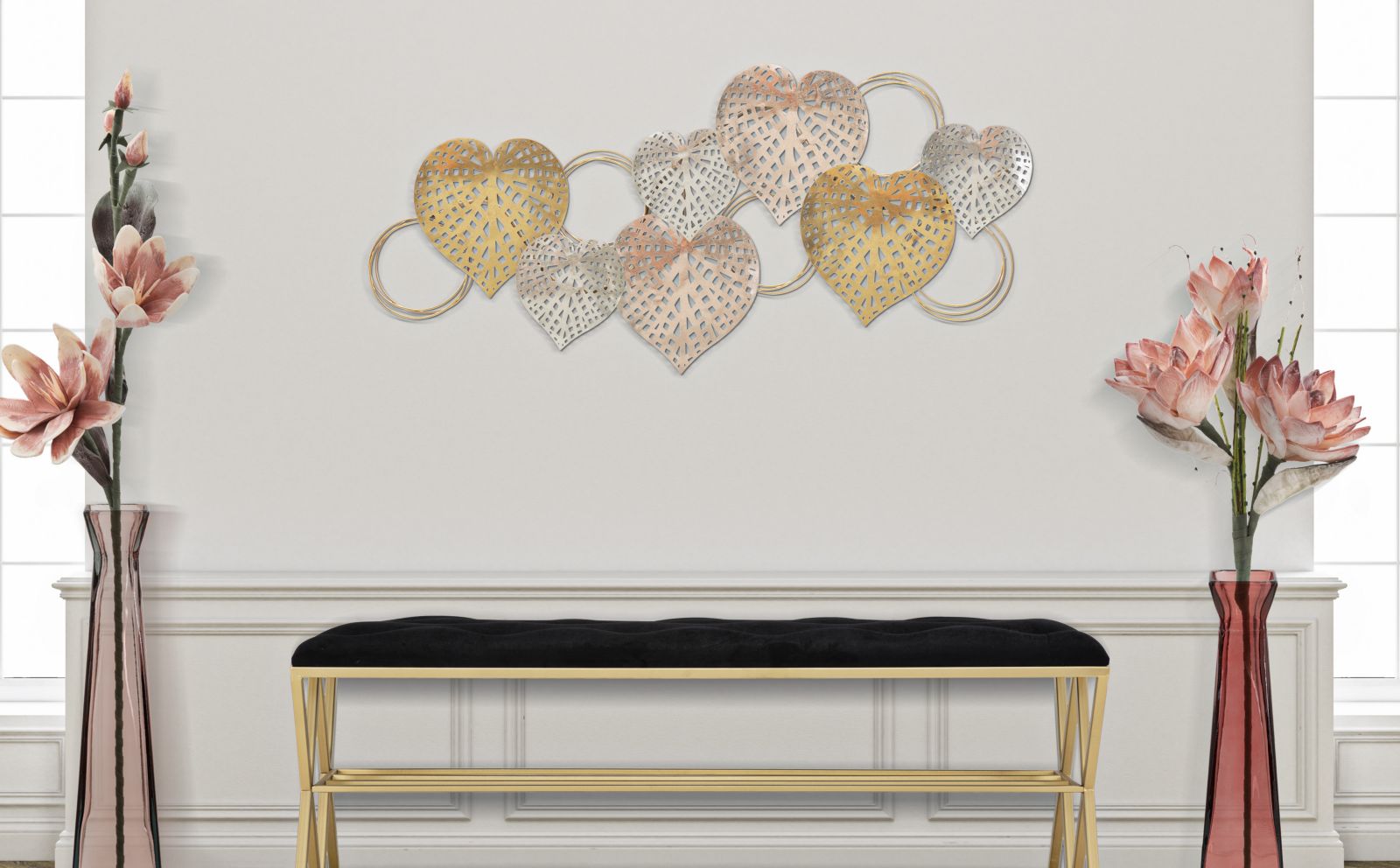 Pannello Decorativo in Ferro a Cuori 91x2,5x39,5 cm