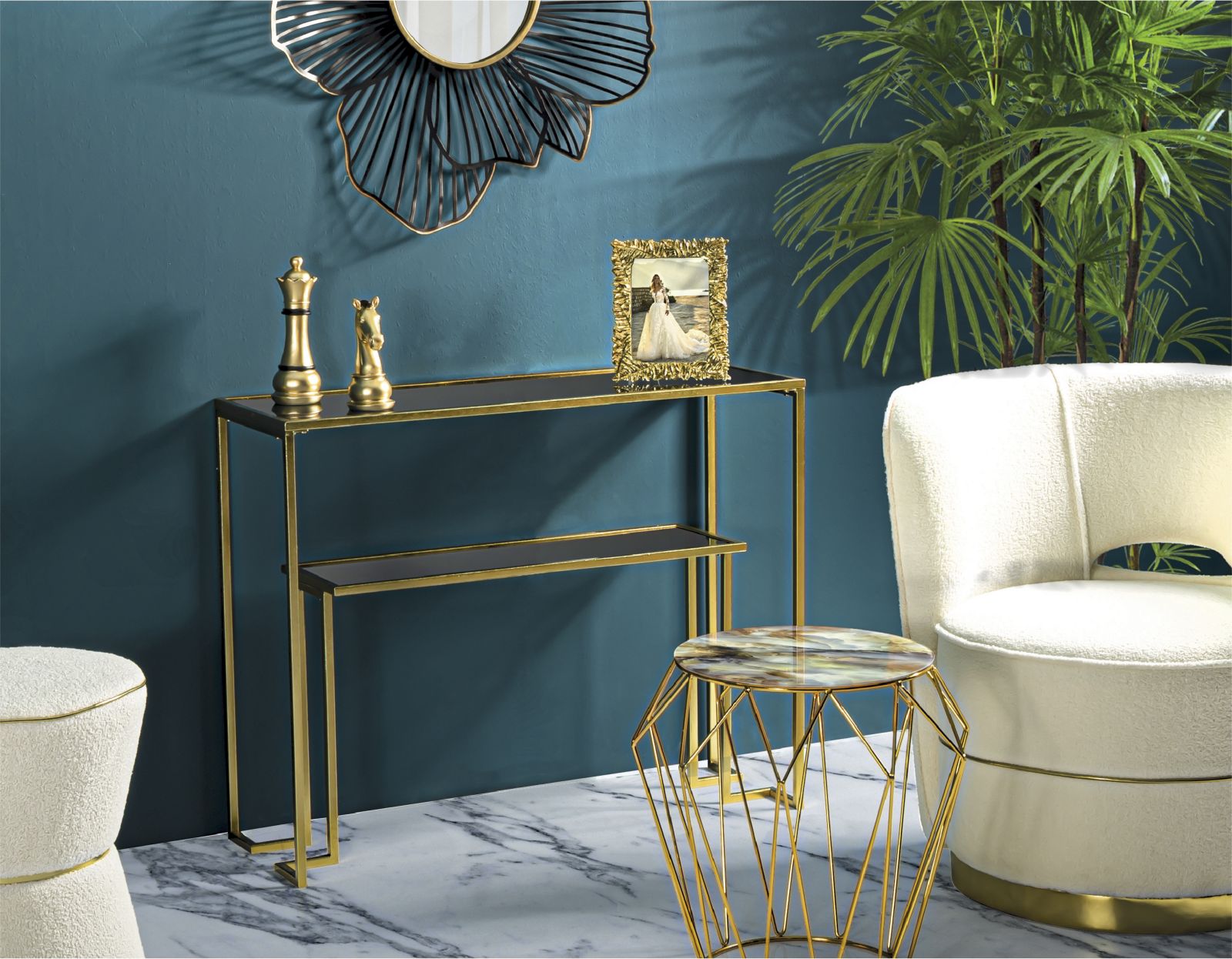 Console elegante in metallo dorato cm 100x35x80