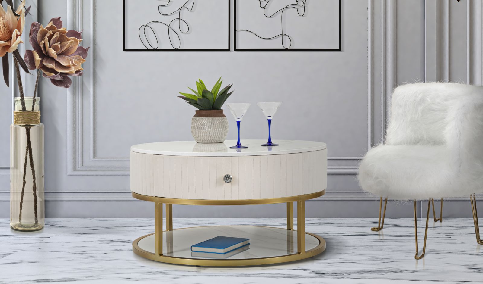 Tavolo da caffè elegante Montpellier crema cm ø 75x36