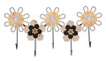 Appendiabiti da Parete in Legno e Raffia con Design Florale cm 61x5,5x30,5
