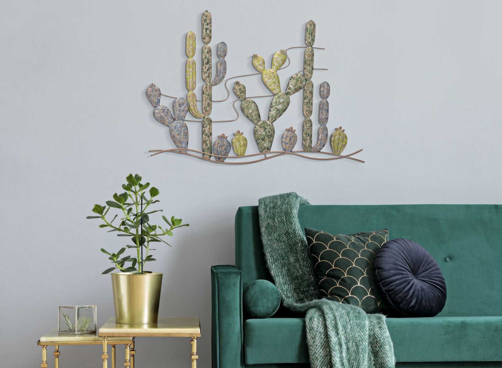 Pannello Decorativo in Ferro a Forma di Cactus - cm 90x2,5x64