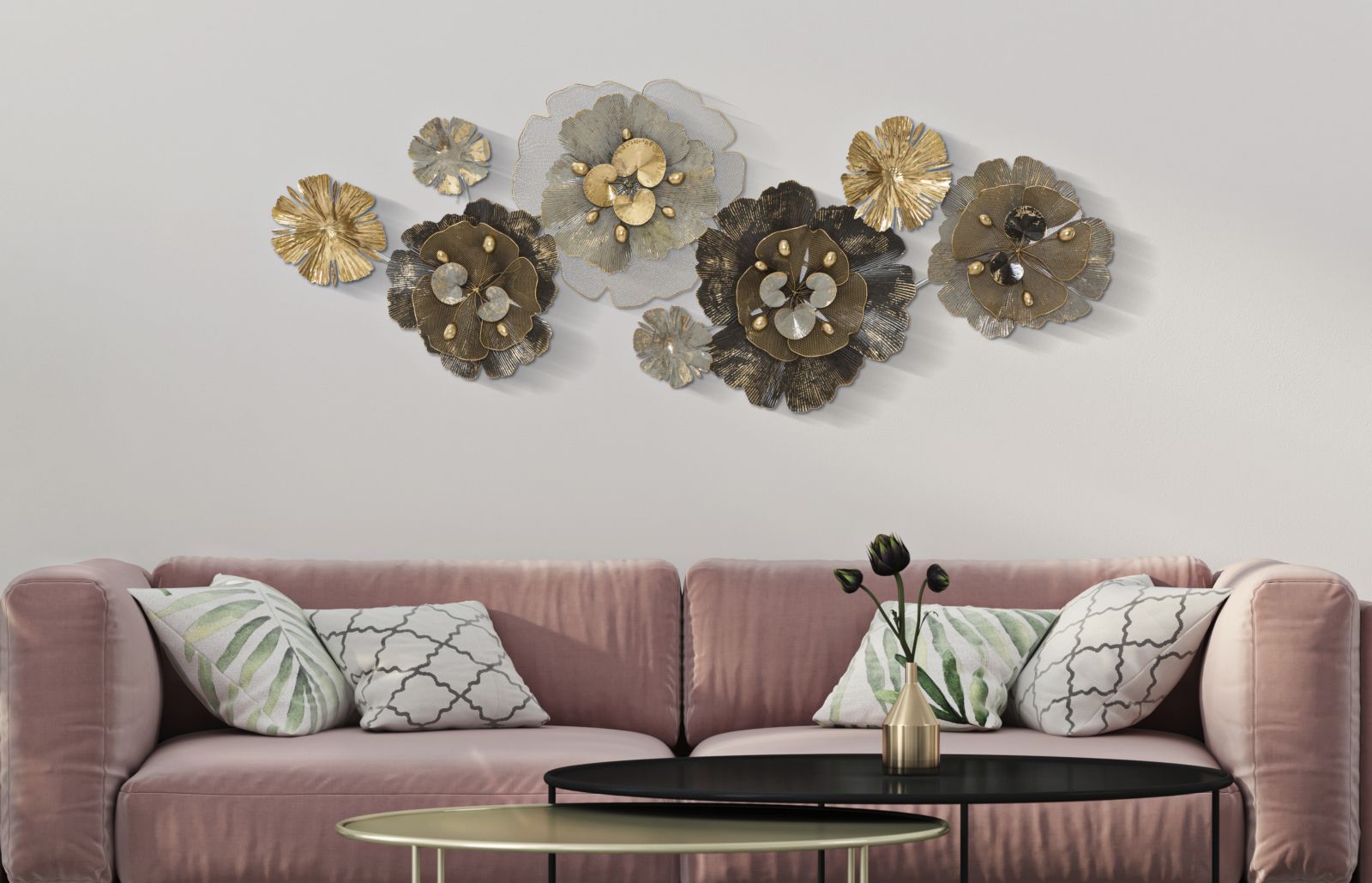 Pannello decorativo in metallo floreale cm 149,2x8,9x61