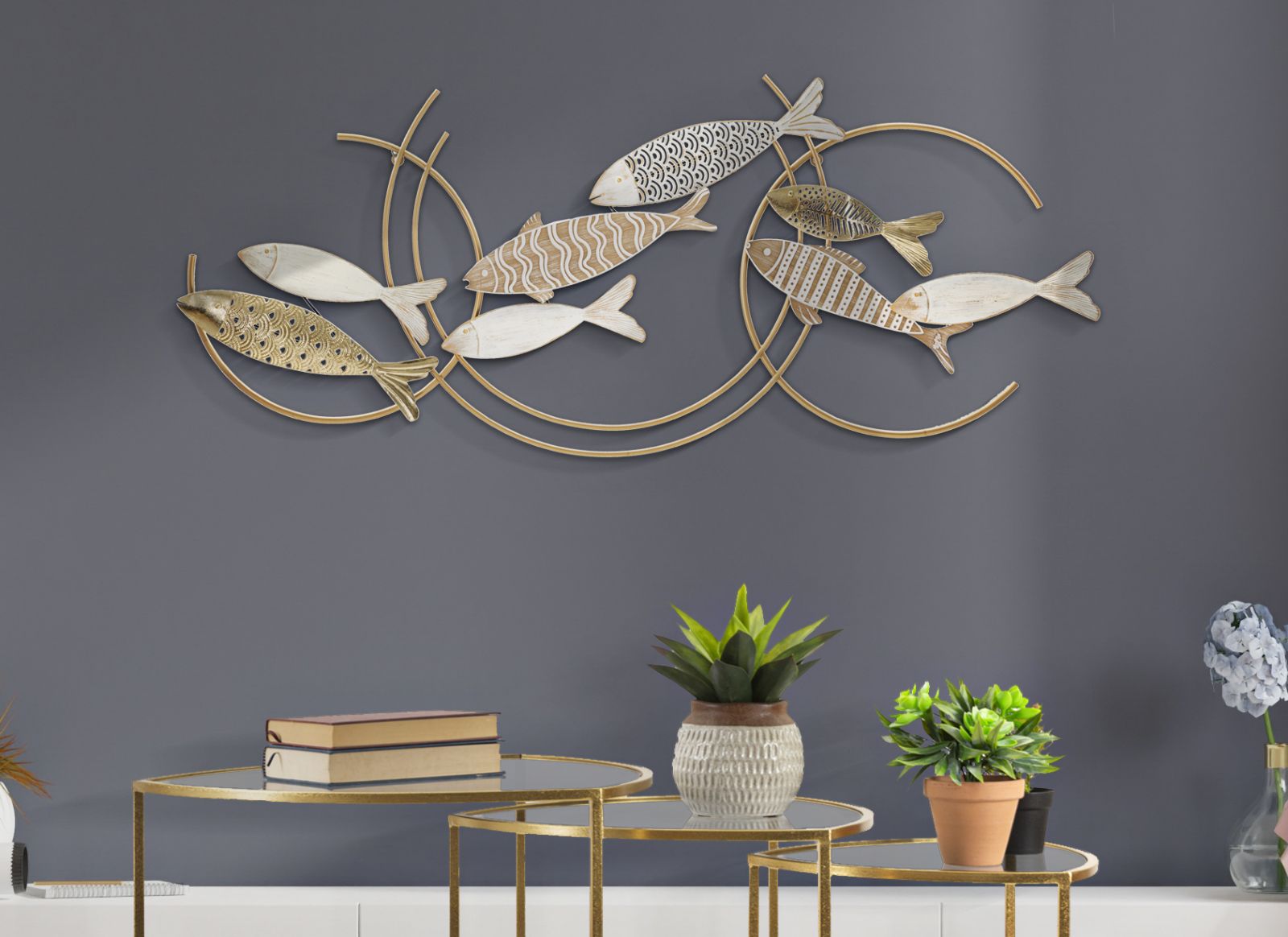 Pannello Decorativo in Ferro Fishy Move cm 142,9x5x61,6