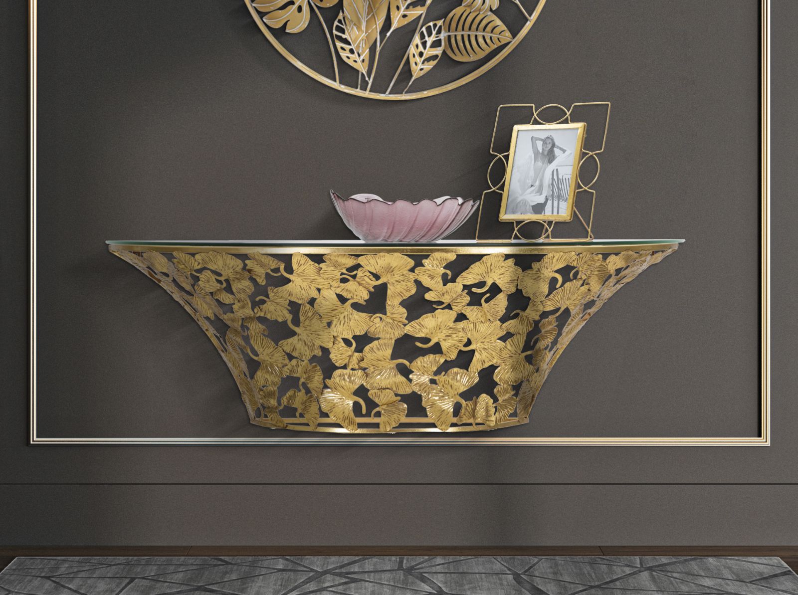 Console da muro elegante con design a foglia cm 120x40,5x37,2