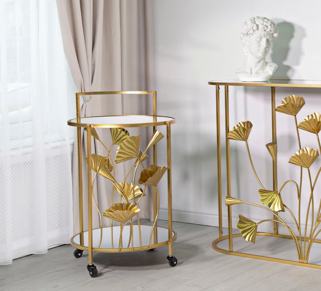 Carrello Elegante Flow con Ripiani in Vetro a Specchio 60x46x76 cm