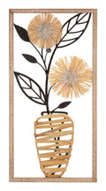 Pannello decorativo in ferro e legno con vaso di fiori cm 40x3,5x80