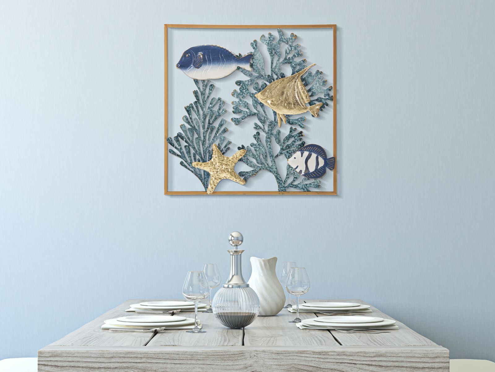 Pannello Decorativo in Ferro a Tema Marino cm 50,2x3,8x50,2