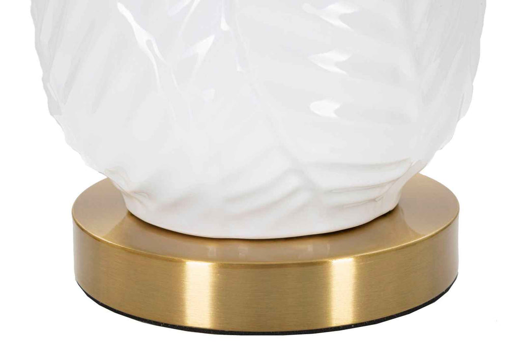 Lampada da tavolo in ceramica elegante con paralume bianco e dorato cm ø 40x70