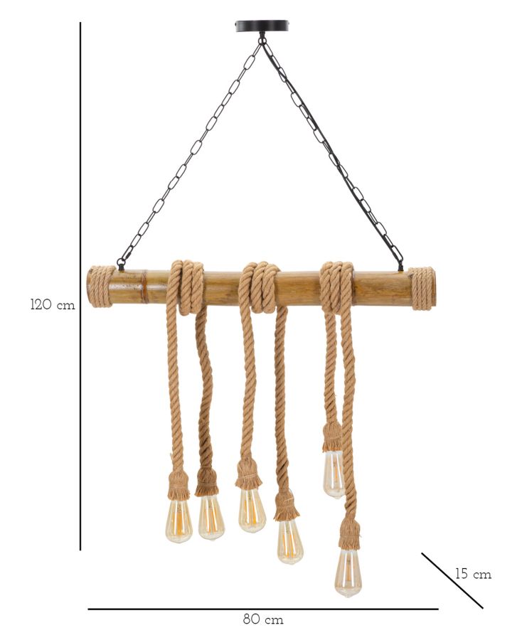 Lampadario in Bamboo e Corda Elegante 80x15x120 cm
