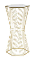 Tavolo Portatelefono Esagonale in Metallo Dorato 40x35x80 cm