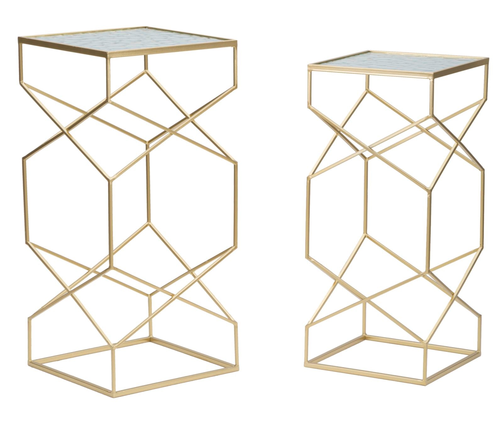 Tavolini Glassy Eleganti in Coppia cm 31,5x31,5x68 e 28x28x64