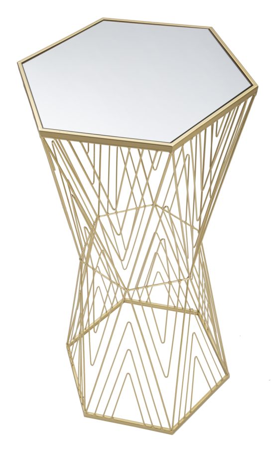 Tavolo Portatelefono Esagonale in Metallo Dorato 40x35x80 cm