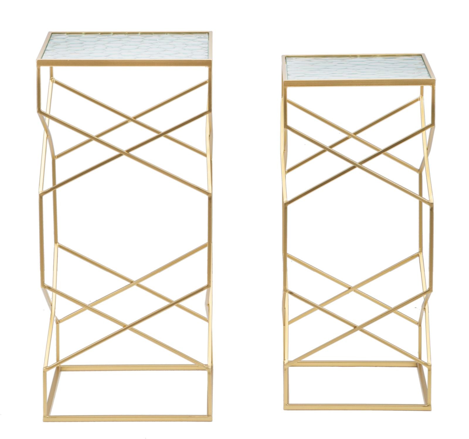 Tavolini Glassy Eleganti in Coppia cm 31,5x31,5x68 e 28x28x64