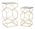 Coppia di tavolini porta telefono in vetro con struttura dorata - Dimensioni 50x50x100 cm e 40x40x80 cm