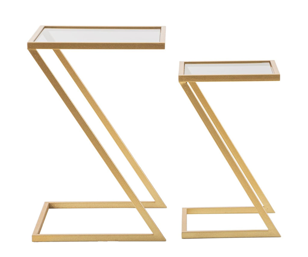 Coppia di Tavolini Z in Vetro Fumé e Metallo Dorato 40x40x60-30x30x50