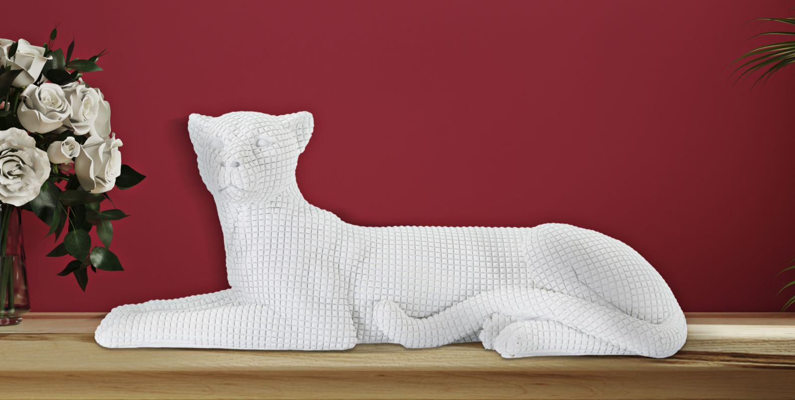 Leopardo Elegante Sdraiato Bianco 38x12,5x15,3 cm