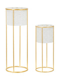Coppia di Vasi Whity in Metallo Bianco con Supporto Dorato cm ø 17x46-14x34