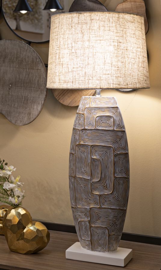 Lampada da tavolo Eclips Tower in resina, design elegante 38x90 cm
