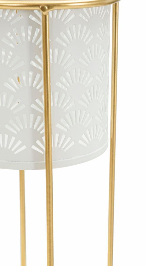 Coppia di Vasi Whity in Metallo Bianco con Supporto Dorato cm ø 17x46-14x34